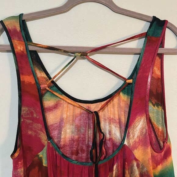 Cupio Vibrant Watercolor Open Tie Back Tank Top Tunic L - Picture 5 of 9